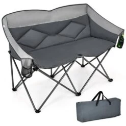 Costway Folding Camping Chair Loveseat Double Seat W/ Bags & Padded Backrest GrayBlue -Costway GUEST 68ac55d9 4c51 4072 8d64 3850dff82b21