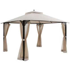Costway 12' X 10' Outdoor Patio Gazebo Canopy Shelter Double Top Sidewalls Netting Brown Beige -Costway GUEST 69d44c43 01f0 4a37 85cd 1db65d978a90