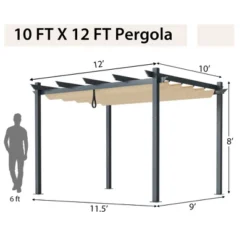 Costway 10x12ft Outdoor Aluminum Retractable Pergola Canopy Shelter Grape Trellis Beige/Gray -Costway GUEST 739aaa3b 860c 41ef a753 c6e74315ed9f