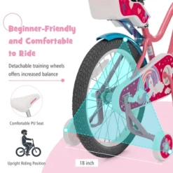 Honeyjoy 18 Inches Kids Bicycle W/Training Wheels & Basket For Boys & Girls Age 5-9 Years -Costway GUEST 7991caf7 6af1 468c b8a0 36a5623e2ad0