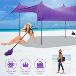 Costway Family Beach Tent Canopy W/4 Poles Sandbag Anchors 10'x9' UPF50+ Purple/Green/Blue -Costway GUEST 7b91a206 e07e 4db6 bb0e 535cce8d6d1b