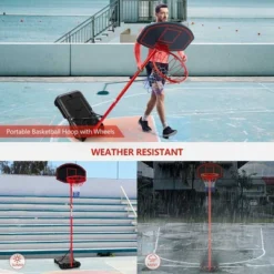 Height-Adjustable Basket Hoop, Portable Backboard System Stand With 2 Wheels, Fillable Base, Weather-Resistant Nylon Net -Costway GUEST 80993d40 5bc1 4c7f b6a5 da6800975d14