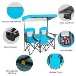 Costway Portable Folding Camping Canopy Chairs W/ Cup Holder Cooler Outdoor Blue -Costway GUEST 81fe477a b729 4b29 907c 02b7d1e9ade2