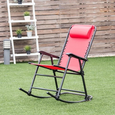 Costway Folding Zero Gravity Rocking Chair Rocker Porch Outdoor Patio Headrest Red 4 Costway Folding Zero Gravity Rocking Chair Rocker Porch Outdoor Patio Headrest Red - Image 2