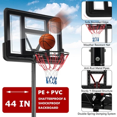 Costway 4.25-10FT Portable Adjustable Basketball Hoop System With 44'' Backboard 2 Nets 8 Costway 4.25-10FT Portable Adjustable Basketball Hoop System With 44'' Backboard 2 Nets - Image 6