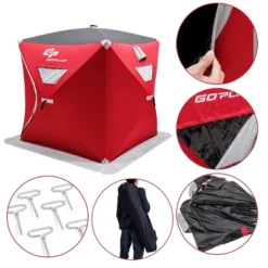 Costway Portable Pop-up 2-person Ice Shelter Fishing Tent Shanty W/ Bag Ice Anchors Red