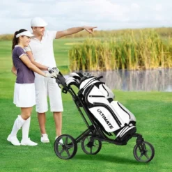 Costway Folding Golf Push Cart Swivel W/Adjustable Handle Grey -Costway GUEST 8bdea8d8 8c10 4554 86b0 9f5c247c247d