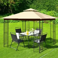 Costway 10' X 10' Patio Canopy Gazebo Outdoor 2-Tier Steel Tent Heavy-Duty L-Shaped