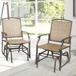 Costway 2PCS Patio Swing Single Glider Chair Rocking Seating Steel Frame Garden Brown -Costway GUEST 8e74b587 ae9c 46bc 9c22 78ba528576d0