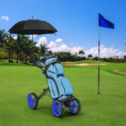 Costway Folding 4 Wheels Golf Push Cart W/Brake Scoreboard Adjustable Handle RedBlueGrayGreen -Costway GUEST 903966c0 6258 41e7 b5a2 5801a084dd0d