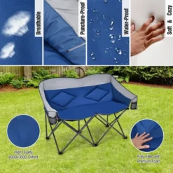 Costway Folding Camping Chair Loveseat Double Seat W/ Bags & Padded Backrest GrayBlue -Costway GUEST 907fd37e 6357 4ec6 8d54 811f29d95f8b