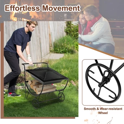 Costway Outdoor Wood Burning Fire Pit Steel Patio Stove W/ Log Storage Rack & Wheels 10 Costway Outdoor Wood Burning Fire Pit Steel Patio Stove W/ Log Storage Rack & Wheels - Image 8