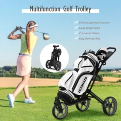 Costway Folding Golf Push Cart Swivel W/Adjustable Handle Grey -Costway GUEST 98b2e819 b6e5 47fc 9546 e6d454089194