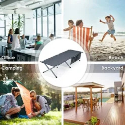 Costway Folding Camping Cot Heavy-duty Camp Bed W/Carry Bag For Beach Traveling Vocation Grey -Costway GUEST 9902ec19 25d7 43ad 9630 231e3771daa6