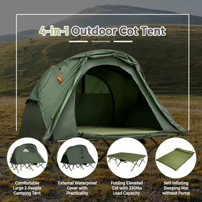 Costway 2-Person Outdoor Camping Tent Cot Elevated Compact Tent Set W/ External Cover 4 Costway 2-Person Outdoor Camping Tent Cot Elevated Compact Tent Set W/ External Cover - Image 2