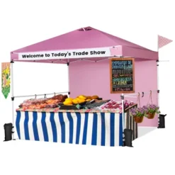 Costway 10'x10'Commercial Pop-up Canopy Tent Sidewall Folding Market Patio White/Pink -Costway GUEST a9ea8b7c ed47 424b b485 aad2fa6cf5e5