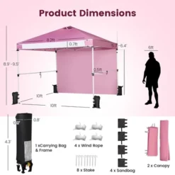 Costway 10'x10'Commercial Pop-up Canopy Tent Sidewall Folding Market Patio White/Pink -Costway GUEST aae5e1a8 458f 4d5f 9ab4 33a3ef348c23