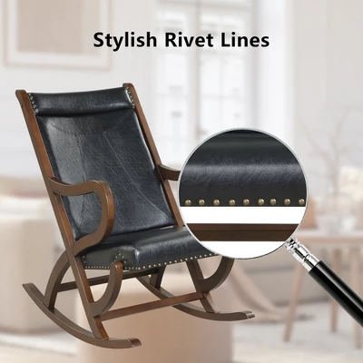 Costway Set Of 2 Rocking Chair With PU Cushion Modern Rocker W/ Rubber Wood Frame BlackRed 6 Costway Set Of 2 Rocking Chair With PU Cushion Modern Rocker W/ Rubber Wood Frame BlackRed - Image 4