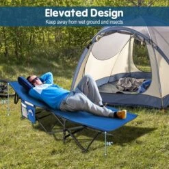 Costway Wide Foldable Camping Cot Heavy-Duty Steel Indoor & Outdoor Sleeping Cot Blue/Grey//Green/Black -Costway GUEST b4e5b463 614a 4bd2 88d6 c99331bfadd8