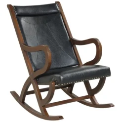 Costway Rocking Chair With PU Cushion Modern Rocker With Rubber Wood Frame Black/Red -Costway GUEST b6a46b03 859e 45e9 a743 eac14360b796