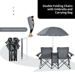 Portable Folding Picnic Double Chair W/Umbrella Table Cooler Beach Camping TurquoiseBlackRedGray -Costway GUEST b6f5a507 76b8 40f7 acaf 83945e79e303