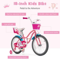 Honeyjoy 18 Inches Kids Bicycle W/Training Wheels & Basket For Boys & Girls Age 5-9 Years -Costway GUEST ba3b7767 aa97 4df1 8209 cf714199765a