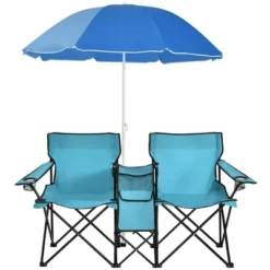 Portable Folding Picnic Double Chair W/Umbrella Table Cooler Beach Camping TurquoiseBlackRedGray -Costway GUEST bdb4da88 4d2d 487d a7d7 792359a02f63