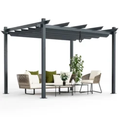Costway 10x12ft Outdoor Aluminum Retractable Pergola Canopy Shelter Grape Trellis Beige/Gray -Costway GUEST c11482d8 f11d 4b25 a380 100e7b743871