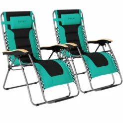 Costway 2PCS Folding Zero Gravity Chair Padded Lounge Chair W/ Beech Armrests Turquoise/Blue/Grey -Costway GUEST c1671d32 e3fa 45c8 a1c4 ae47581f9c01