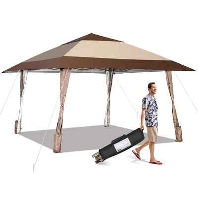 Costway 13'x13' Patio Pop-Up Gazebo Canopy Tent Portable Instant Sun Shelter Coffee 3 Costway 13'x13' Patio Pop-Up Gazebo Canopy Tent Portable Instant Sun Shelter Coffee