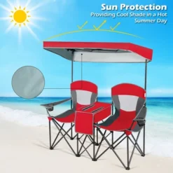 Costway Portable Folding Camping Canopy Chairs W/ Cup Holder Cooler Outdoor Red -Costway GUEST c2d99274 bed1 43ee a677 79b1a962e186