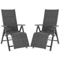 Costway 2PCS Patio Reclining Lounge Chair Adjustable Cotton-padded Folding Chair