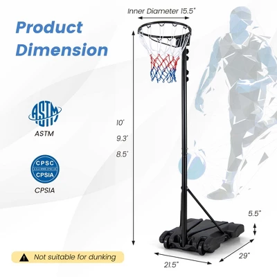 Costway 8.5-10FT Adjustable Basketball Hoop Goal With Fillable Base Wheel Shooting Practice 10 Costway 8.5-10FT Adjustable Basketball Hoop Goal With Fillable Base Wheel Shooting Practice - Image 8