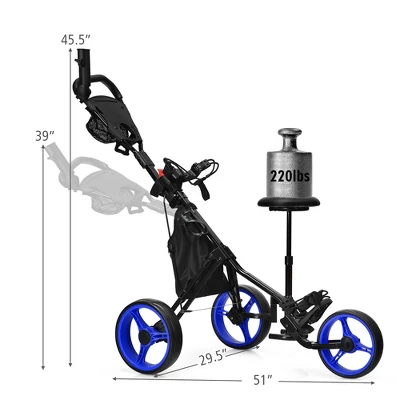 Costway Folding 3 Wheels Golf Push Cart W/Seat Scoreboard Adjustable Handle RedBlueGreyGreen 4 Costway Folding 3 Wheels Golf Push Cart W/Seat Scoreboard Adjustable Handle RedBlueGreyGreen - Image 2