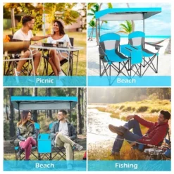 Costway Portable Folding Camping Canopy Chairs W/ Cup Holder Cooler Outdoor Blue -Costway GUEST c8efc1b9 3c7f 418e aa7a feaa1ab9c975