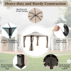 Costway 12' X 10' Outdoor Patio Gazebo Canopy Shelter Double Top Sidewalls Netting Brown Beige -Costway GUEST cbec5e9f bc21 4ba6 8d7a 94c3cdba8451