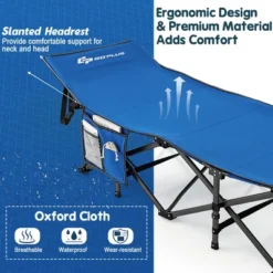 Costway Wide Foldable Camping Cot Heavy-Duty Steel Indoor & Outdoor Sleeping Cot Blue/Grey//Green/Black -Costway GUEST cf151272 45c3 4def 9834 003d46190592