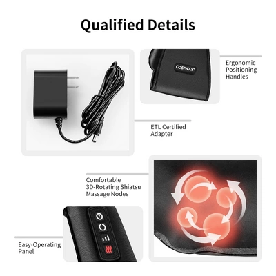 Costway Shiatsu Neck Back Shoulder Massager W/ Heat Deep Tissue 3D-Kneading 10 Costway Shiatsu Neck Back Shoulder Massager W/ Heat Deep Tissue 3D-Kneading - Image 8