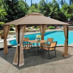 Costway 12' X 10' Outdoor Patio Gazebo Canopy Shelter Double Top Sidewalls Netting Brown Beige -Costway GUEST cfe4dcb5 e12a 42d4 9c48 0d3c31da9444