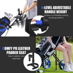 Foldable 3 Wheel Push Pull Golf Club Cart Trolley W/Seat Scoreboard Bag Red/Blue -Costway GUEST d23d6690 6d55 40f6 9de9 89570968499d