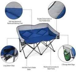 Costway Folding Camping Chair Loveseat Double Seat W/ Bags & Padded Backrest GrayBlue -Costway GUEST d26fceb5 84b6 4cfa b9f3 07026c8e1b19