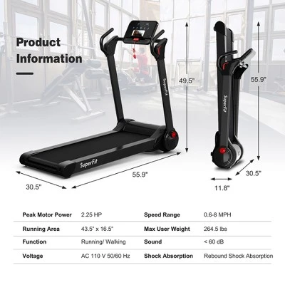 Superfit Folding 2.25HP Electric Treadmill Running Machine APP Control Bluetooth 6 Superfit Folding 2.25HP Electric Treadmill Running Machine APP Control Bluetooth - Image 4