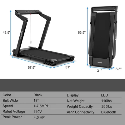 Superfit 4.0HP Foldable Electric Treadmill Jogging Machine W/Bluetooth Black 11 Superfit 4.0HP Foldable Electric Treadmill Jogging Machine W/Bluetooth Black - Image 9