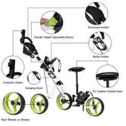 Costway Foldable 3 Wheel Push Pull Golf Club Cart Trolley W/Seat Scoreboard Bag Swivel -Costway GUEST dd7ee14e 9673 420b 86a6 2dd253dcef82