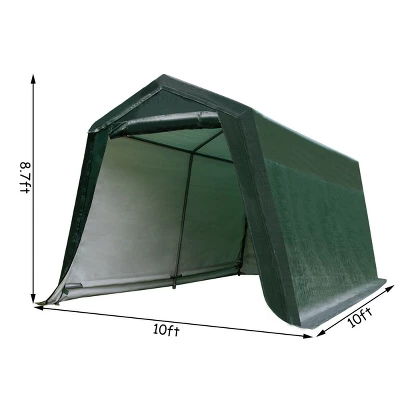 Costway 10'x10' Patio Tent Carport Storage Shelter Shed Car Canopy Heavy Duty Green 4 Costway 10'x10' Patio Tent Carport Storage Shelter Shed Car Canopy Heavy Duty Green - Image 2