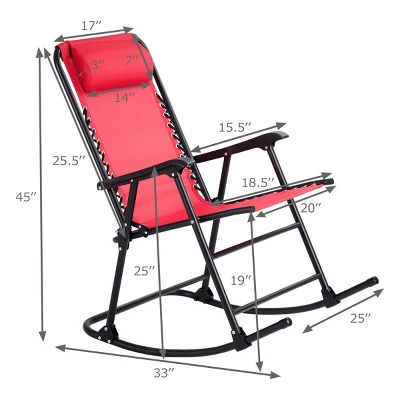 Costway Folding Zero Gravity Rocking Chair Rocker Porch Outdoor Patio Headrest Red 5 Costway Folding Zero Gravity Rocking Chair Rocker Porch Outdoor Patio Headrest Red - Image 3