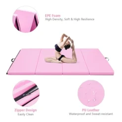 4' X 8' X 2'' Folding Gymnastics Mat Four Panels Gym PU Leather EPE Foam Blue/Pink -Costway GUEST e1b6c327 75e5 428d aae7 2fe2cb32c827