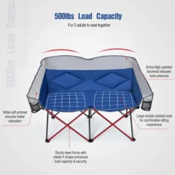 Costway Folding Camping Chair Loveseat Double Seat W/ Bags & Padded Backrest GrayBlue -Costway GUEST e30975a9 0ab6 4b7c 92c6 ca9ab2d3cb47