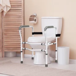 Toilet Safety Frame, Stand Alone Toilet Safety Rail W/ Adjustable Height & Width