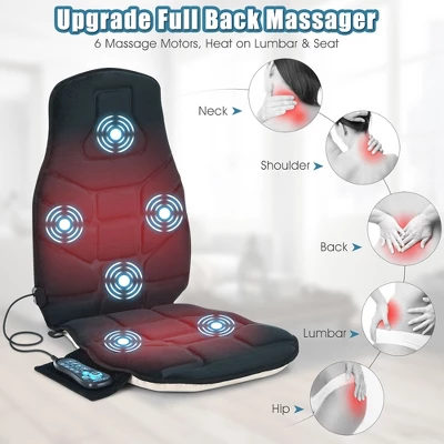 Massage Seat Cushion Back Massager W/ Heat & 6 Vibration Motors For Home 3 Massage Seat Cushion Back Massager W/ Heat & 6 Vibration Motors For Home